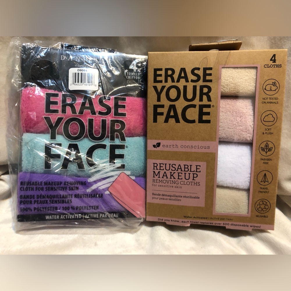 New in box, never opened, Erase Your Face makeup remover cloths set
